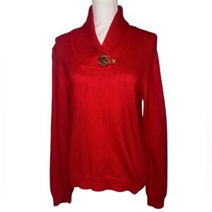 LAUREN RALPH LAUREN Knit Pullover Sweater w/ Gold Tone Clasp in Red Size Medium